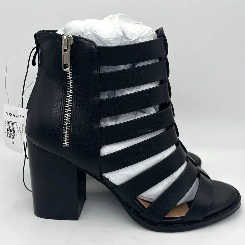 New Torrid Black Side Zip Caged Block Heels - Size 8W